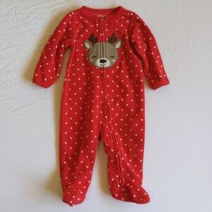 carter's reindeer fleece 2-way zipper footie sleeper pajamas 6 months baby girl